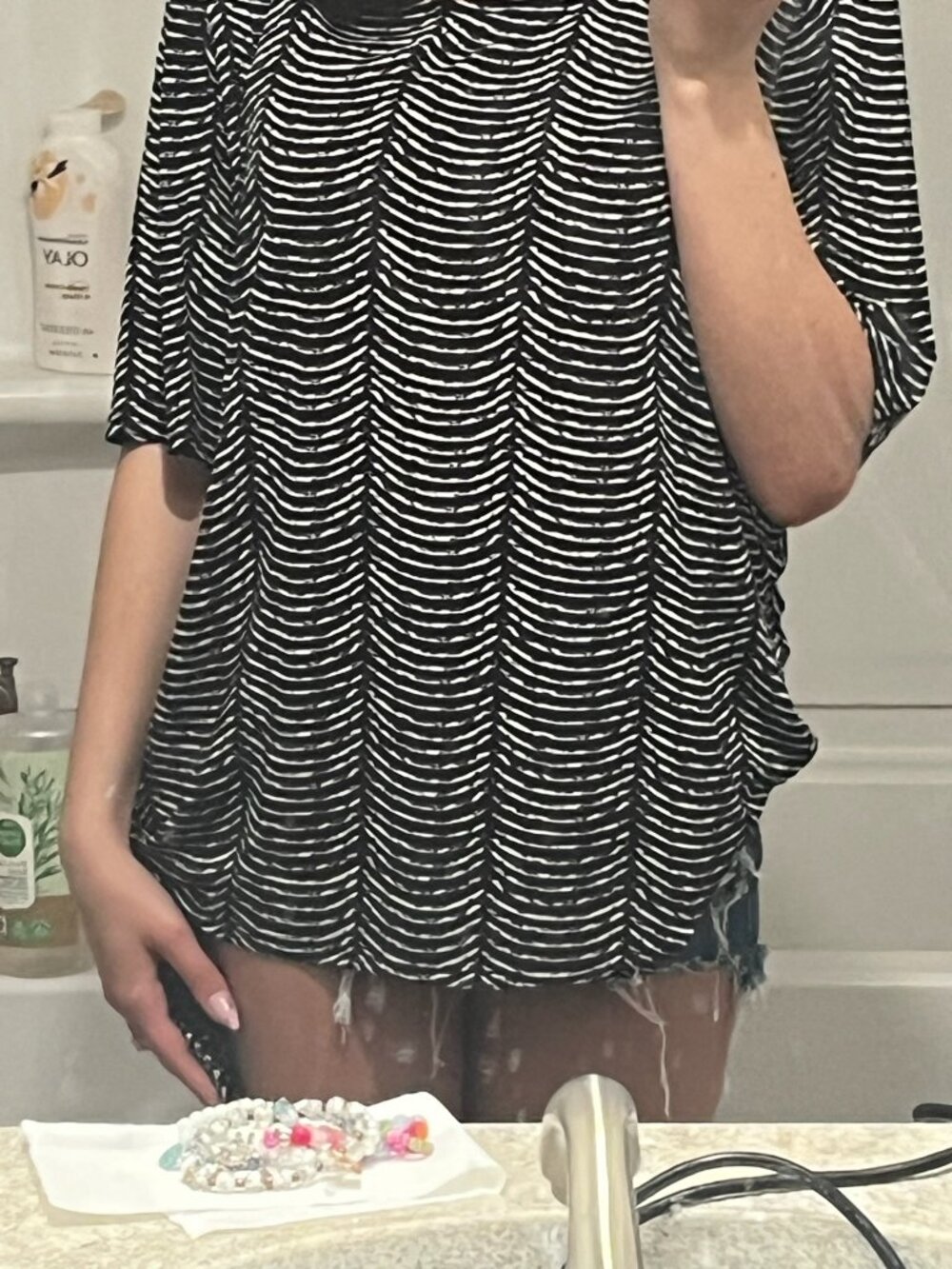 Chico's black and white scallop wave print top